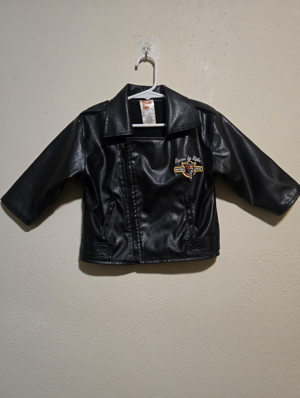 Black Toddler Faux Leather Motorcycle Jacket with Embroidered Patch